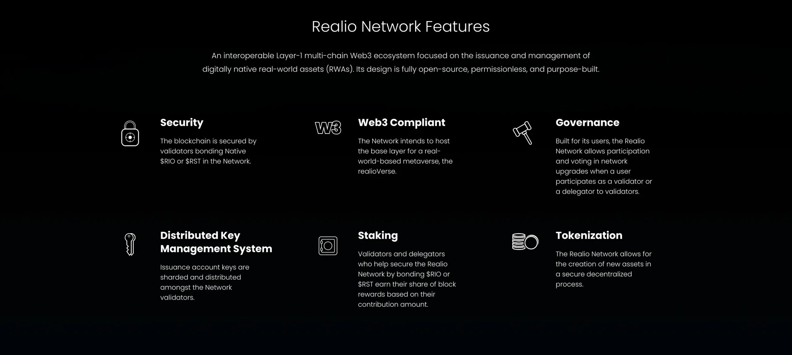 realio network features description screenshot